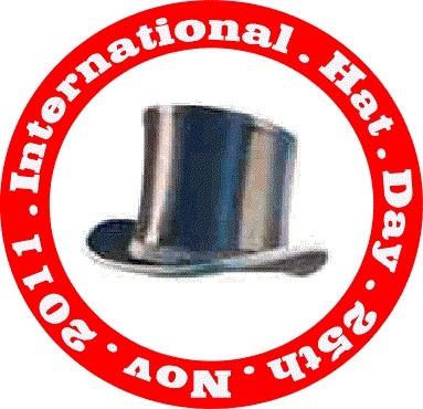 The original red 2011 International Hat Day sticker with a top hat