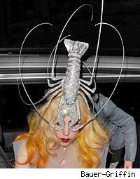 Lady Gaga in an elaborate lobster-inspired hat
