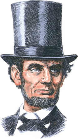 Abraham Lincoln in his tall stovepipe hat